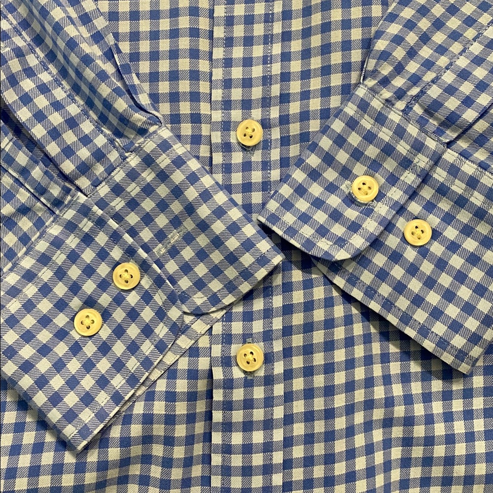 Peter Millar Gingham Cotton L/S Button Down Shirt Blue Size Medium